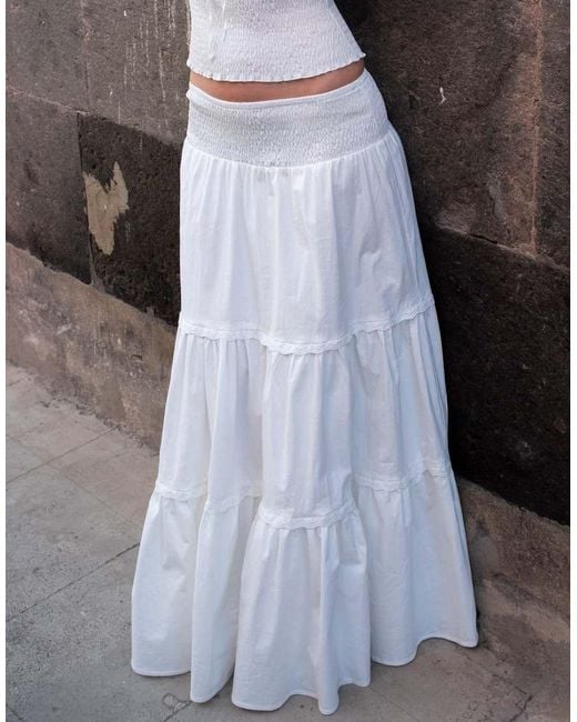 Daisy Street White X Emma Jean Drop Waist Tiered Maxi Skirt