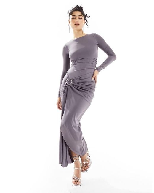 Bershka Purple Ruched Side Heart Detail Maxi Dress