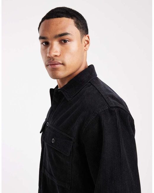 Jack & Jones Black Oversize Cord Overshirt for men