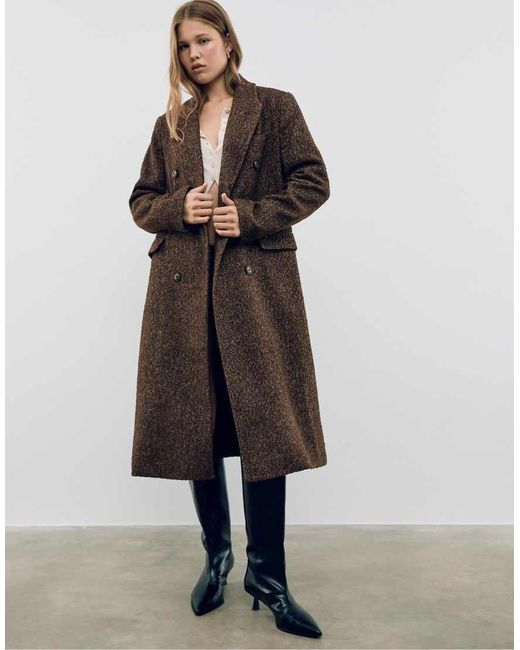 Stradivarius Brown Oversize Herringbone Coat