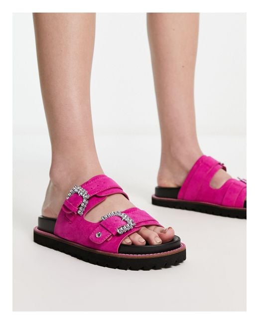 Sandales plates avec boucles serties - vif River Island en coloris Pink