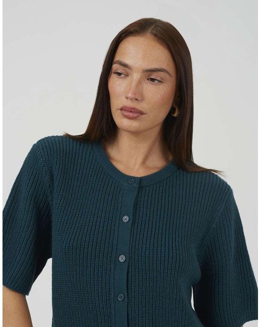 Brave Soul Blue Short Sleeve Crew Neck Fisherman Knit Cardigan