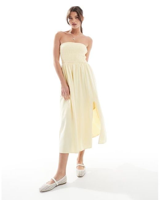 Hollister White Strapless Drop Waist Panelled Midi Dress