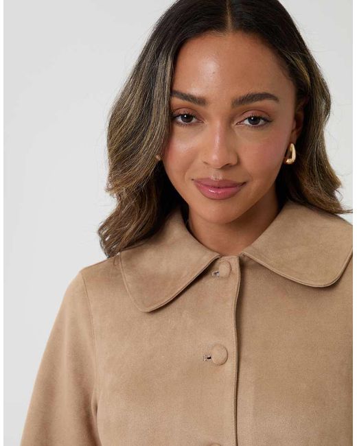 Threadbare Natural Faux Suede Peter Pan Collar Cropped Jacket