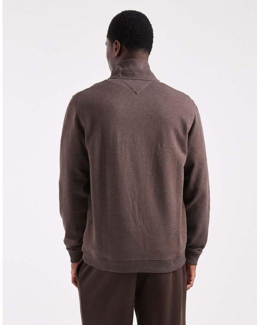 Tommy Hilfiger Brown Chest Flag Logo 1/4 Zip Up Jumper for men