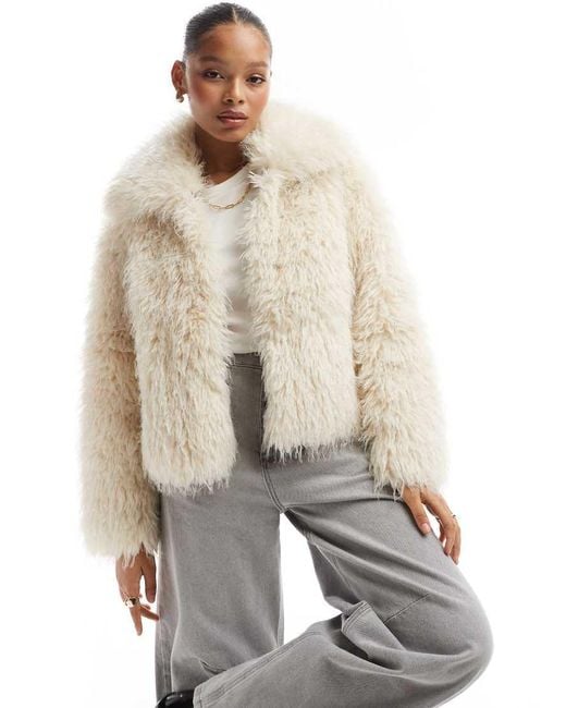 Stradivarius White shaggy Faux Fur Jacket