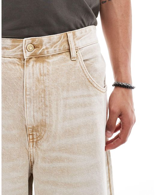 Bershka – superweite jeansshorts in White für Herren