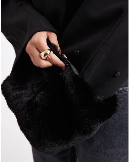 ASOS Black Tailored Cropped Cocoon Sleeve Blazer With Faux Fur