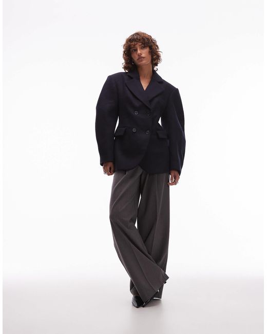 ASOS Blue Tailored Wool Rich Cocoon Sleeve Cinched Waist Blazer