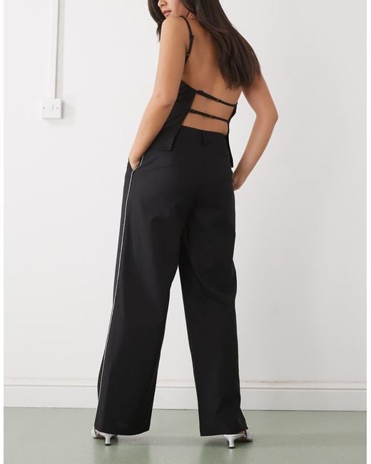Reclaimed Vintage White Wide Leg Tailored Pants With Diamante Side Detail