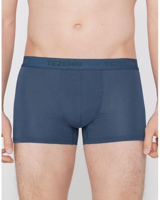 Tezenis Blue Stretch Viscose Boxers With Logo Elastic for men