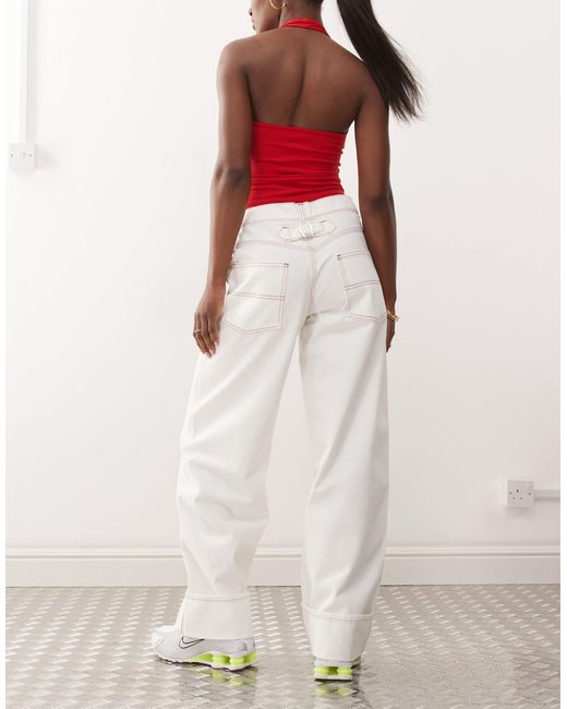 X002 - jean baggy à revers - écru Collusion en coloris White