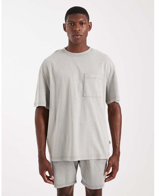 Camiseta Gris Claro Lavado Ultragrande De (Parte De Un Conjunto) Only & Sons de hombre de color White