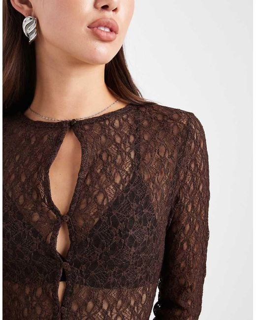 Miss Selfridge Blue Lace Button Through Shirt