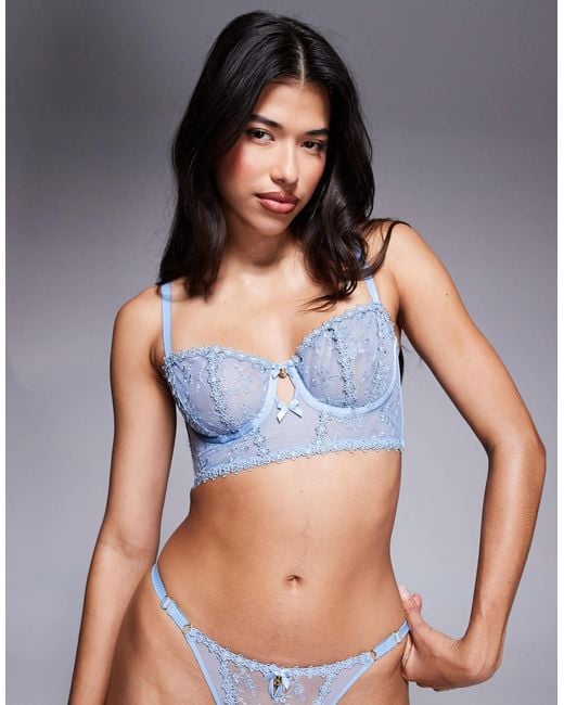 Boux Avenue Blue Beau Longline Bra With All Over Embroidery