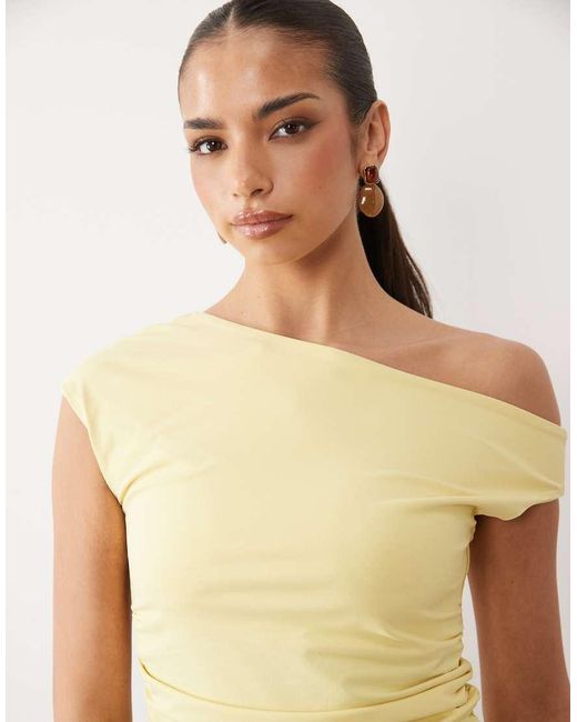 ASOS Natural Off Shoulder Ruched Detail Top