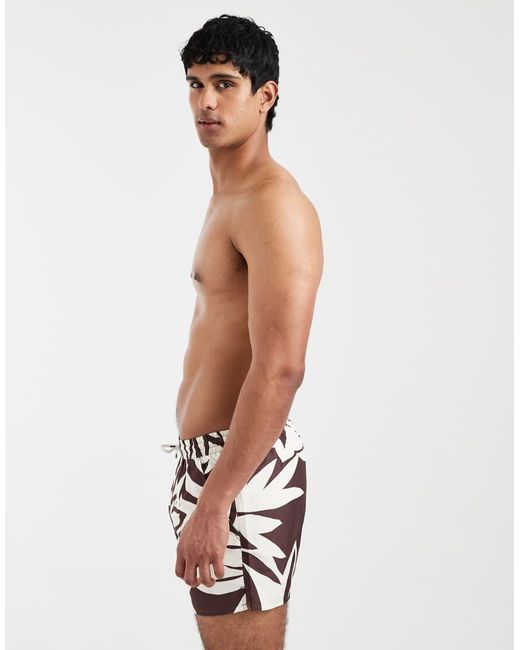 Aray White Leaf Print Swimshorts for men
