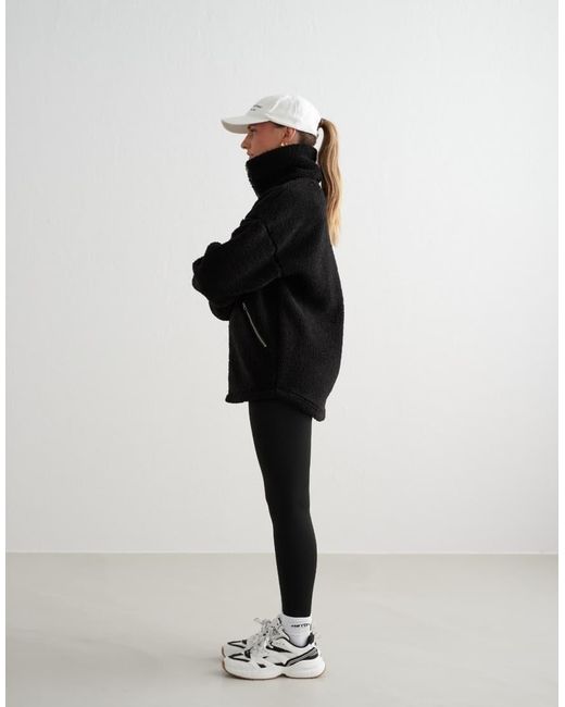 Aim'n Black Teddy Borg Funnel Neck Zip Through Jacket