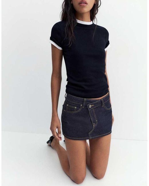 Pull&Bear Blue Denim Crossover Skort