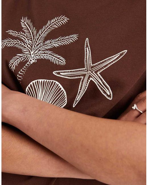 New Look Brown Palm Shell Printed Girlfriend Tee