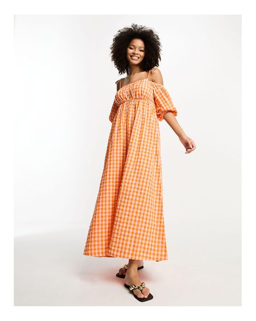 ASOS Off Shoulder Cotton Maxi Dress With Ruched Bust Detail | Lyst Canada