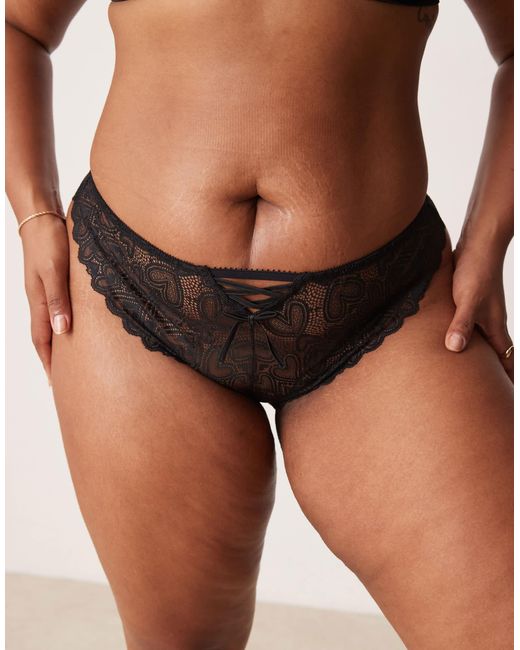 ASOS Brown Asos Design Curve Blake Heart Lace Brazilian With Corset Detail