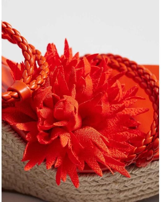 ASOS Red Topaz Square Toe Wedge With Flower Trim