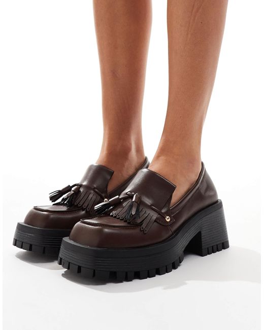Raid Black Tulip Heeled Tassel Loafers