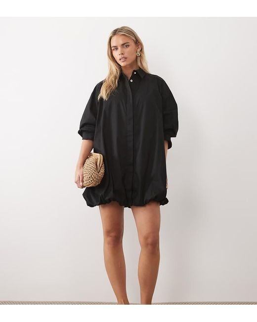 ASOS Black Asos Design Petite Wide Cuff Shirt Mini Dress With Bubble Hem