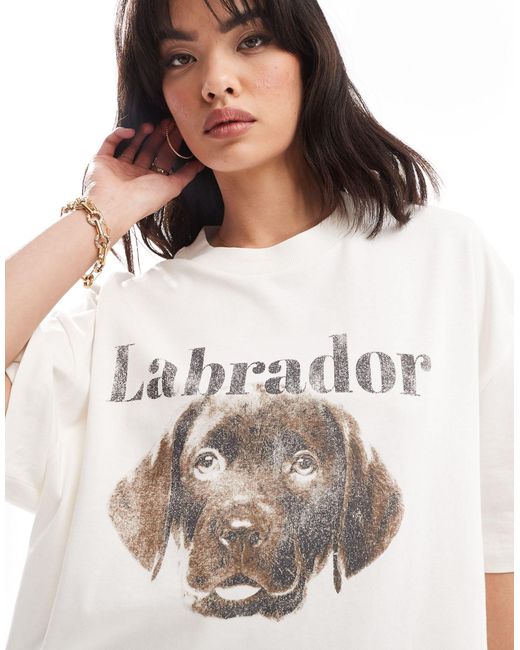 ASOS White Boyfriend Fit Heavyweight T-shirt With Labrador Dog Graphic
