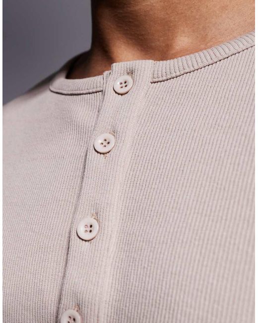 ASOS Geribbeld Muscle Fit T-Shirt Met Henleykraagje in het Gray voor heren