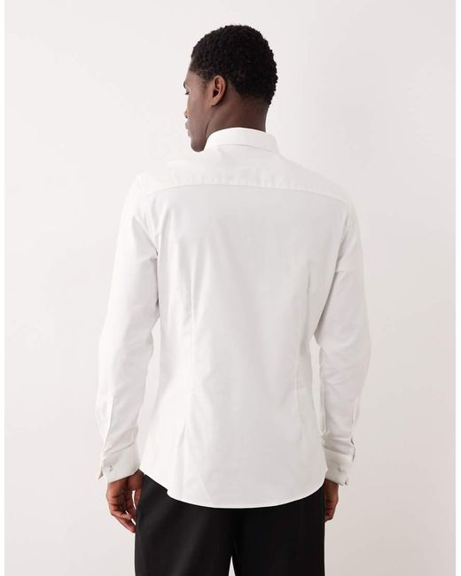 ASOS White Slim Fit Easy Iron Smart Twill Shirt With Double Cuff for men