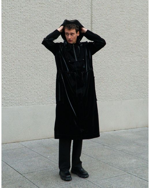 Labelrail Black X Isaac Hudson Sheen Vintage Effect Vinyl Oversized Raincoat for men