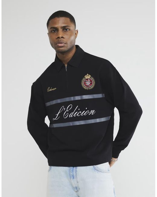 River Island Black Heritage Sports Polo for men