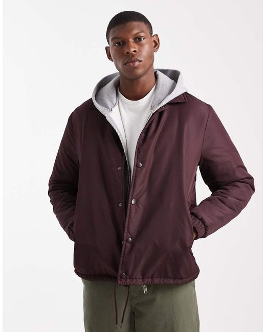 Brave Soul Purple Padded Button-down Short Jacket for men