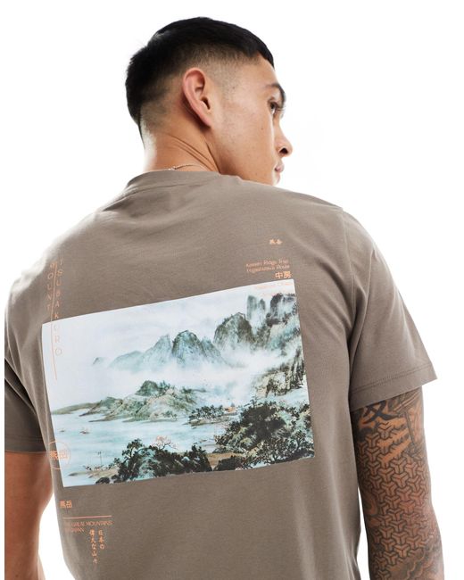 T-shirt à imprimé paysage au dos - marron ASOS pour homme en coloris Gray