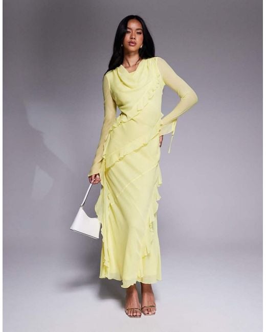 DASKA Metallic Chiffon Ruffle Maxi Dress