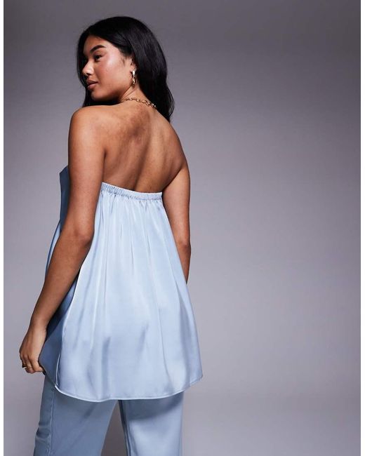 ASOS Blue Tailored Satin Halter Neck Top With Chain Detail Co-Ord