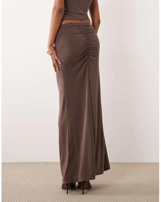 Missy Empire Brown Modal Ruched Front Detail Maxi Skirt