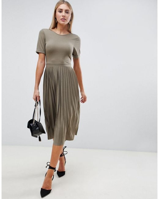 pleated skirt midi dress