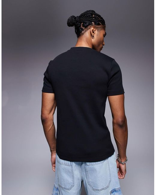 ASOS Blue Muscle Fit Rib T-Shirt With Henley Neck for men