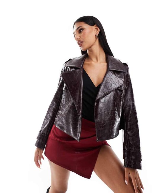 River Island Red Faux Leather Crop Trench