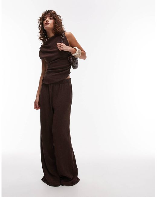 Débardeur asymétrique texturé à fronces - chocolat TOPSHOP en coloris Brown
