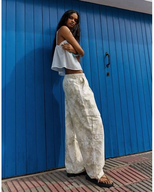 Bershka Blue Printed Cargo Trousers