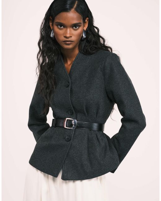 ONLY Black Wool Look Structured Button Up Coat