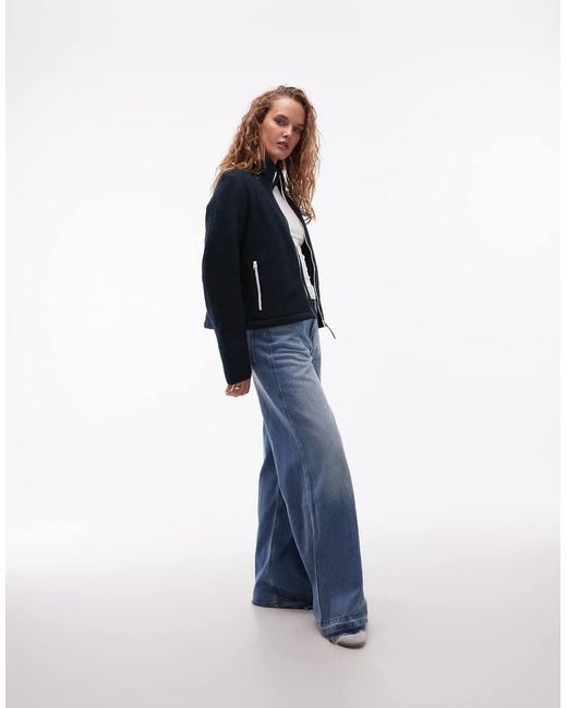 ARKET Blue Sleek Fleece Jacket With Zip Front
