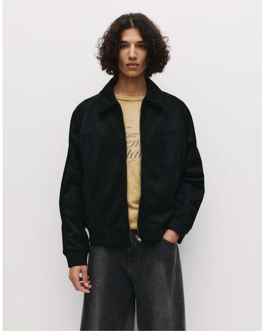 Pull&Bear Black Faux Suede Trucker Jacket for men