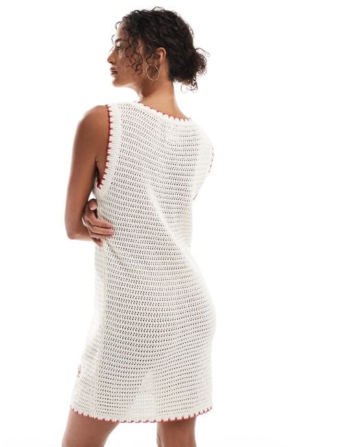 ASOS White Knitted Crochet Mini Dress With Flower Embroidery