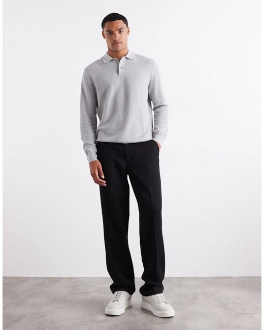 Polo à manches longues en maille Mango pour homme en coloris Gray