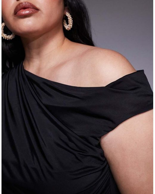 Tfnc Plus Black Asymetrical Midi Dress With Thigh Split